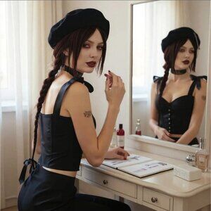 Widow ✦ False Faith Cropped Bustier ✦ Black White Ribbon Straps Hook‑Eye Closure